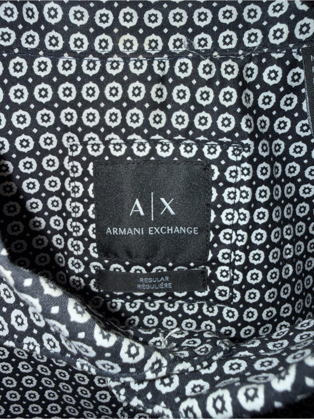 Armani Exchange Black and White Geometric Print Dress Shirt Mens Small